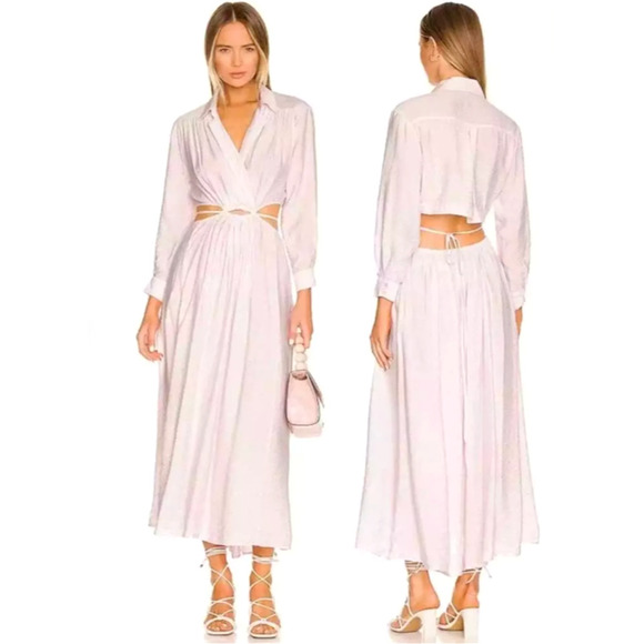 Young Fabulous & Broke Dresses & Skirts - Young Fabulous and Broke Derby Cut Out Poplin Shirt Maxi Dress Pink Medium Crop